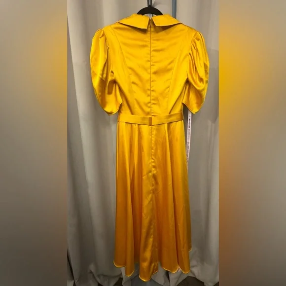 Mac Duggal Yellow Puff Sleeve Midi Dress - Picture 4 of 7